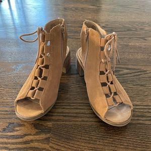 Steve Madden open toe booties.